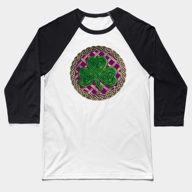 Celtic Knot Shamrock Purple Background Baseball T-Shirt by Atteestude